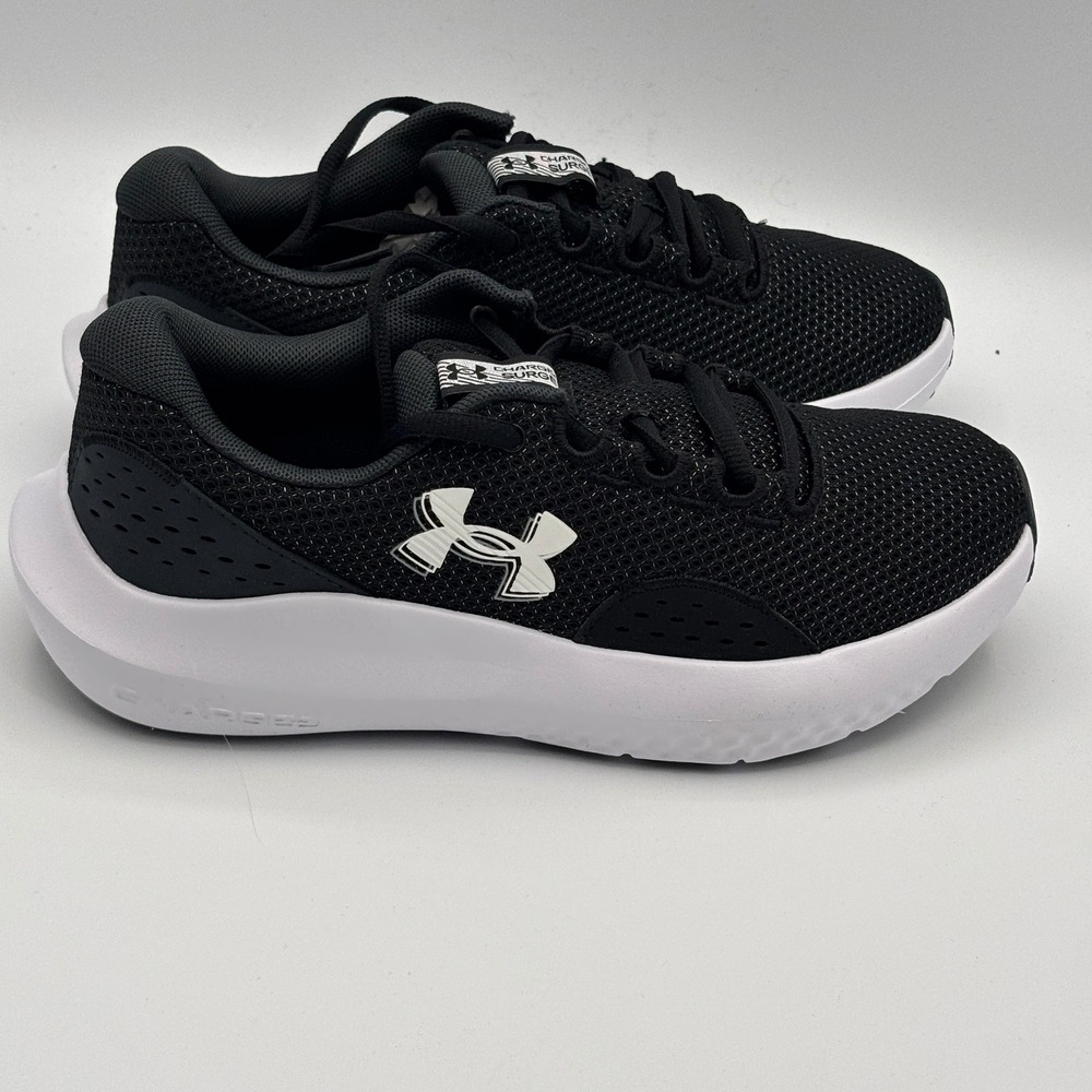 Under Armour UA Charged Surge 4 Shoes Womens Size 6.5 Black White 3027007-001